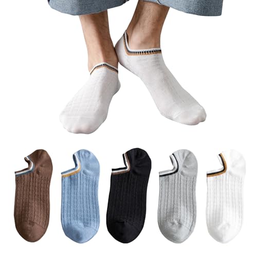 Mottee&Zconia Men's No Show Socks Low Cut Short Cotton Casual Anti-Skid Moisture Wicking Striped Socks 5 Pack Size 8-11