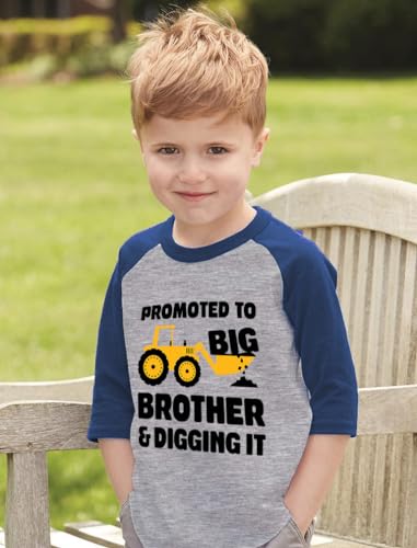Tstars Promoted to Big Brother & Digging It Shirt Construction Bulldozer Sibling Toddler Kids Raglan T-Shirt3