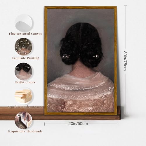 crmotu Vintage Framed Wall Art, Woman Back Portrait Canvas Painting, Elegant Lady Retro Artwork Prints, Classical Aesthetic Pictures Wall Decor Living Room Bedroom Bathroom Home Office 20x30in