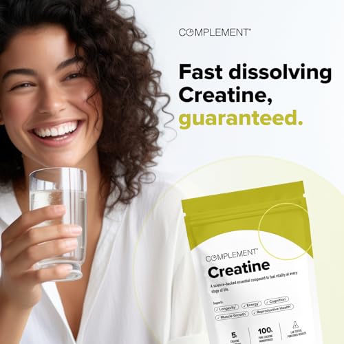 Image of Complement Creatine Monohydrate Micronized Powder - Pre-Workout, Post-Workout, Muscle Recovery, Brain Health, Longevity, Energy Supplements for Women and Men - Vegan, Unflavored (5g, 60 Servings)