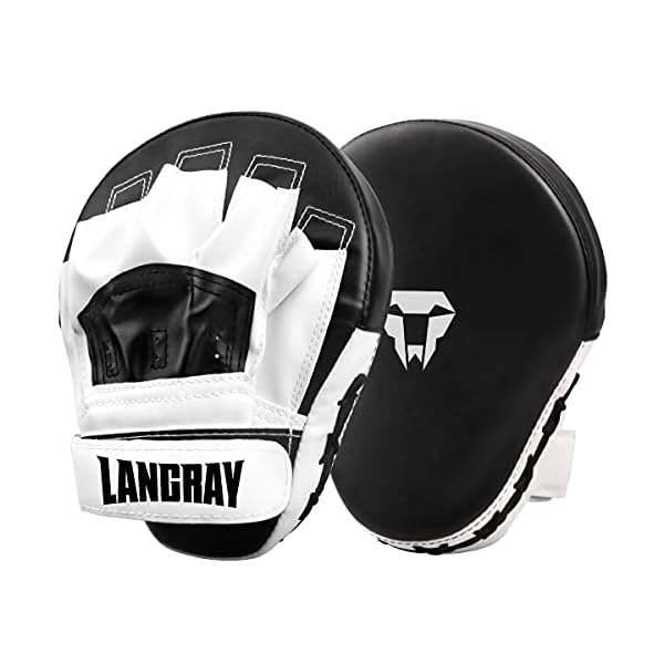 LangRay Boxing Pads Focus Mitts : 1 Pair Curved Boxing Punch Mitts Synthetic Leather Target Pads for Kickboxing Sparring MMA Muay Thai