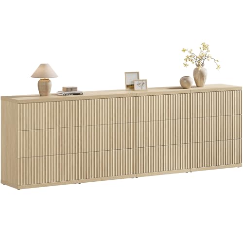 Image of SICOTAS Modern Buffet Sideboard Cabinet with Larger Drawers, 4 Pieces Fluted Credenza Coffee Bar Table with Storage, Mid Century Media Console Accent Table for Dining Room Entryway Kitchen