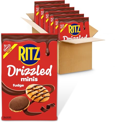 RITZ Drizzled Minis Fudge Crackers, Snacks for Kids and Adults, Party Snacks, 6-8 oz Bags