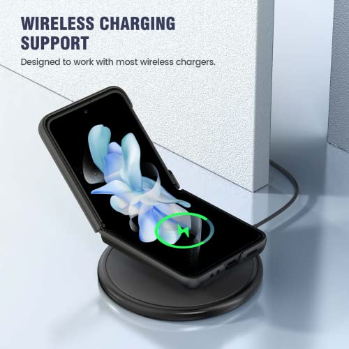 Caka Carbon Fiber Black Case For Samsung Z Flip 4 5G: Kickstand, Camera Lens Protector, Hinge Protection & Wireless Charging Support #TOP6