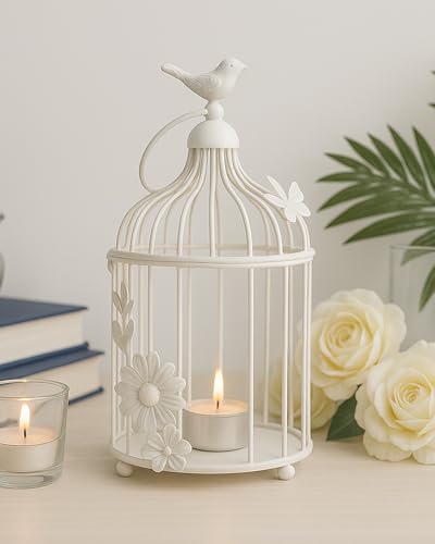 Image of Homesake Antique Lantern White Candle Hanging Cage Home Decor Items Candle Holder for Home Decoration | Vintage Chandelier, Living Room, Home, Bedroom,Hall Jhumar Lighting,Indoor Outdoor - Pack of