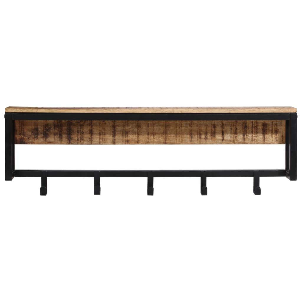 Perchero de madera maciza de mango con 5 ganchos, perchero de pared en diseño industrial, 87 x 10 x 27 cm, barra de ropa rústica para pasillo y entrada