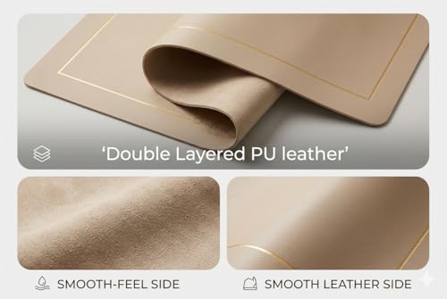 Image of Dribble Premium PU Leather Placemats Set of 4, Double Layer Waterproof Heat Resistant, Non-Slip Easy Clean Dining Table Mats for Kitchen, Dining & Office Desk, Reversible & Smooth Finish (Light Beige)