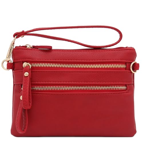Image of FashionPuzzle Multi Zipper Pocket Small Wristlet Crossbody Bag