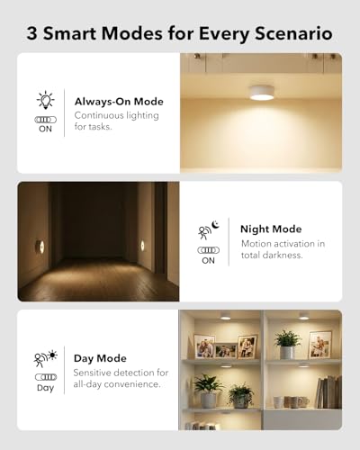 Image of 2400mAh USB Rechargeable Puck Lights, Motion Sensor Cabinet Lighting | RGB Color Changing, Magnetic, Timer, Wireless Stick On Closet Lighting for Kitchen Cupboard, Stair, Display Shelf, Showcase