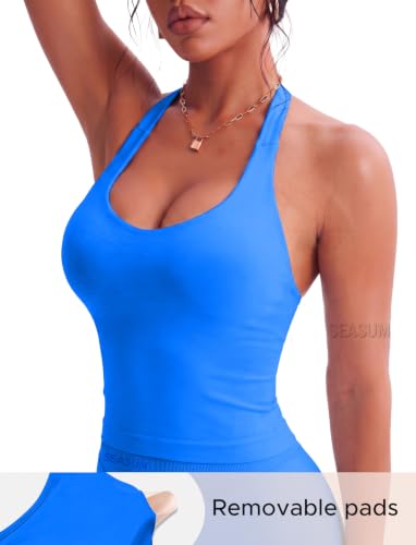 SEASUM Women's Halter Workout Tank Top Built-in Sports Bra Open Back Yoga - image 5