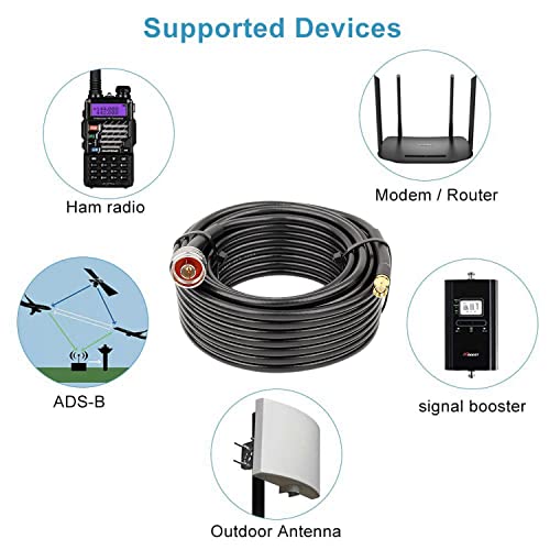 Image of MOOKEERF KMR240 N Male to SMA Male Cable - 35FT Ultra Low Loss SMA to N Cable 50 ohm for WiFi Router /GPS Receiver /Antenna /Signal Booster Use