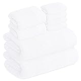 Tens Towels Pack of 8 Popcorn Textured Luxury Towels Set, 2 Extra Large Bath, 2 Hand, 4 Washcloths, 100% Cotton, Plush Hotel Quality, Super Absorbent, Perfect for Your Bathroom, White
