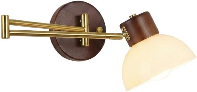 Reading Wall Lamp, Swing Arm Wall Sconce, Cream Shade Adjustable Wall Light with Wood Base for Bedroom, Bedside, Study, Office, Industrial Folding Fixture, Library, Entryway Parlor