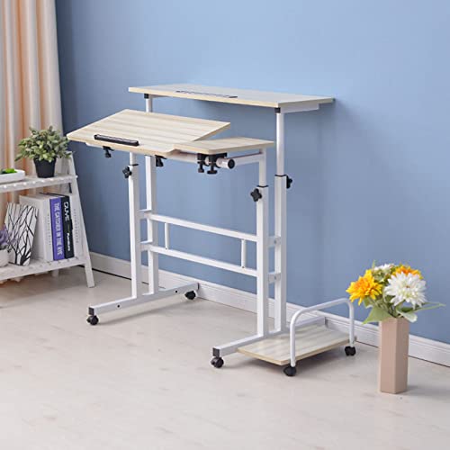Bureau debout mobile et réglable pour ordinateur portable à roulettes