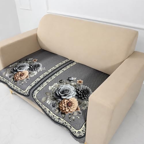 Image of Homerz 'Brooklyn Series' Premium Sofa Cover | Quilted Floral Design | Non-Slip Washable Sofa Protector | Soft Anti Slip Fabric (Grey, 2 Seater, Only Seat Cover)