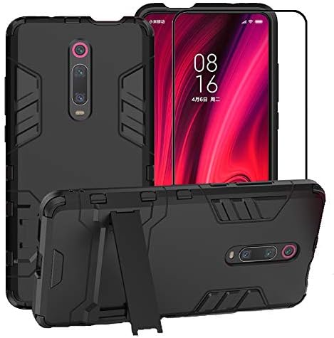 FaDream for Xiaomi Mi 9T/9T Pro/Redmi K20/K20 Pro Case, 2 in 1 Shockproof Hybrid Dual Layer Heavy Duty Protective Kickstand Cover with Tempered Glass Screen Protector(Black)