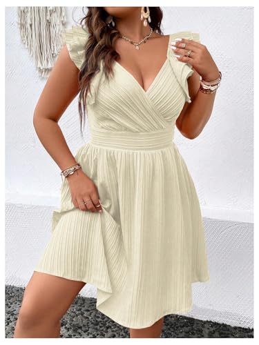 Image of Floerns Women's Plus Size Wrap Front Sweetheart Neck Ruffle Cap Sleeve A Line Dress