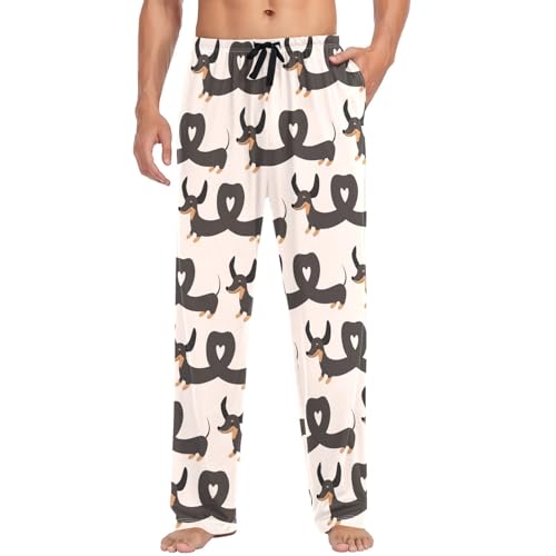 visesunny Mens Pajama Pants Funny Dachshund Dog Shape Heart Cotton Lightweight Soft Pajama Bottoms Lounge Sleepwear