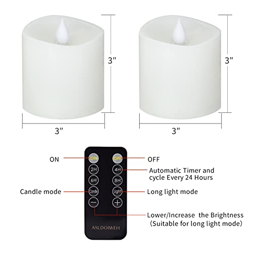 Image of 3x3 Flickering Flameless Candles Set of 2, 2AA Battery Life 600 Hours Battery Candles Flickering with Timer, 3 inch Flameless Candles with Remote for Indoor /Outdoor, White