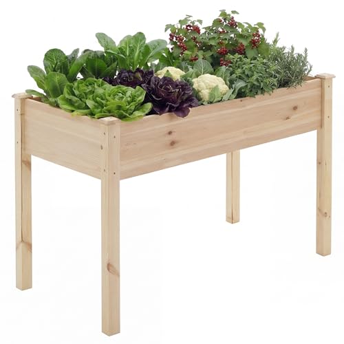 NEWBULIG Raised Garden Bed with Legs 48x24x30in,Elevated Wood Planter Box Stand for Outdoors Garden Balcony Courtyard, Natural Wood 400 Pound Capacity for Planting Herbs Flowers Vegetables