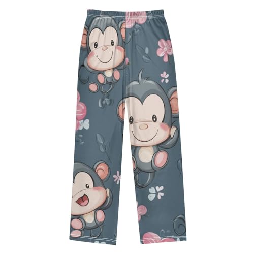 ZZXXB Monkey Peach Flowers Boys Long Pants Soft Trousers Elastic Waist Kids Lounge Bottoms with Pockets S-XL2