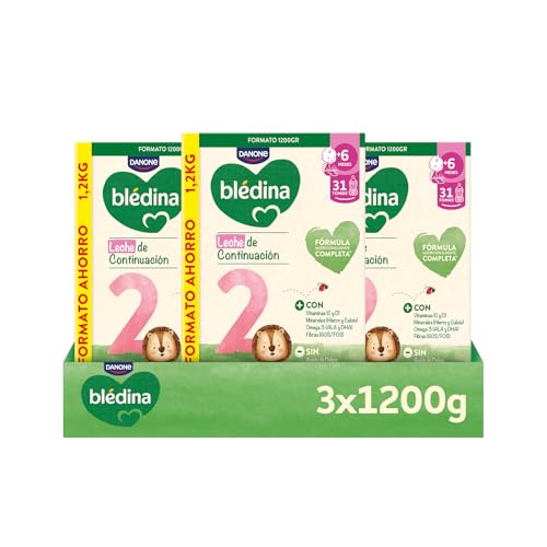 Blédina 2, Leche de Continuación para Bebé, Fórmula Completa con Vitaminas, Minerales, Omega 3 y Fibras. Sin Aceite de Palma, Sin Conservantes Ni Azúcares Añadidos. Desde los 6 Meses, Pack 3x1.2g