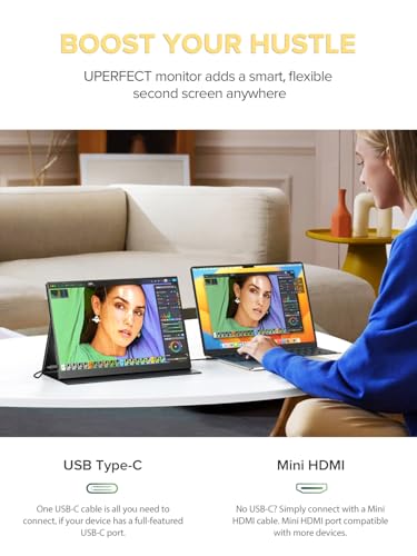 Image of UPERFECT 14.5 inch 4K Portable Monitor, 3840x2400 UHD 16:10 Display | 125% sRGB, 600 Nits Brightness, 1.06B Colors, Matte IPS Screen, Smart Cover Included, Metal Frame for Laptop, PC & Travel