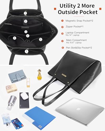 Blofinche Genuine Leather Tote Bag for Women,15.6 Inch Laptop Bag, Large Work Purse for Office Travel Commuter3
