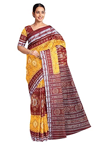 Image of Ikat Women Cotton Saree, Handmade Pure Cotton Khandua Saree, Ikkat Orissa Traditional Handloom Saree Without Blouse 45