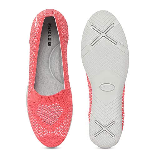Image of Marc Loire Women's Athleisure Knitted Active Wear Slip-On Ballet Loafer Shoes for Daily Walking (Red, Numeric 3)