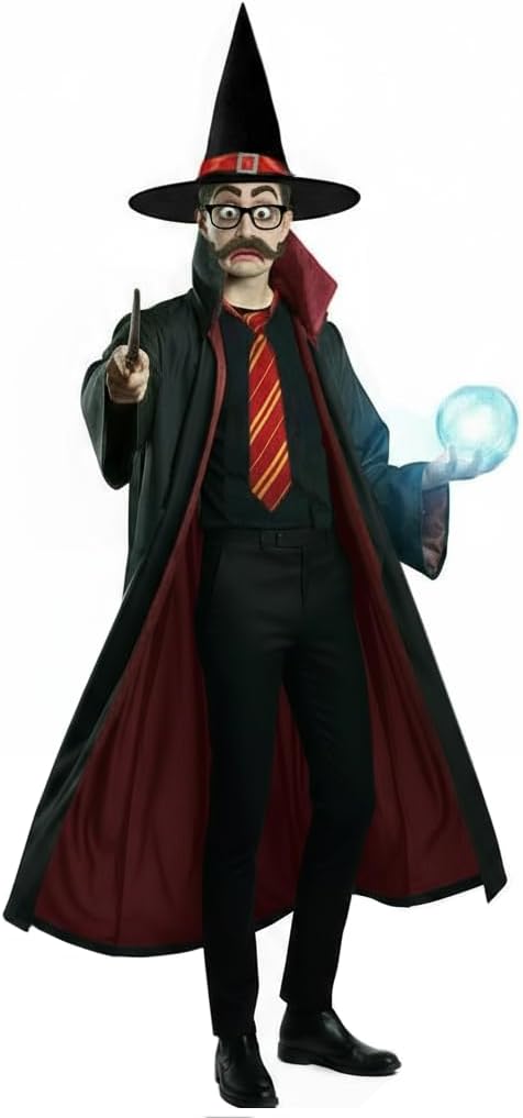 YAQIZENG Wizard Cloak for Teens Adult 7pcs Funny Magician Robe Costumes for Men Women Halloween Outfit Witch Cape with Hat - Image 6