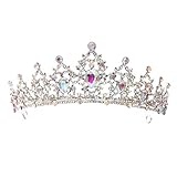 FORSEVEN Crystal Wedding Crown Queen Tiara Bride Crowns for Women Girls Rhinestone Decor Headband Hairband Princess Birthday Party Tiaras Bridal Hair Ornaments Wedding Accessories (AB Rhinestones)