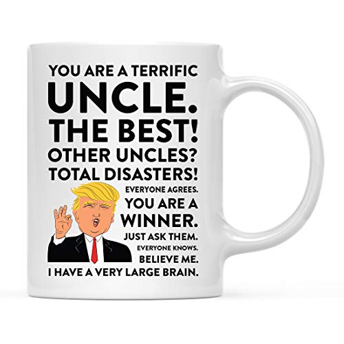 Andaz Press Funny President Donald Trump 11oz. Coffee Mug Gift, Terrific Uncle, 1-Pack, Hot Chocolate Christmas Birthday Drinking Cup Republican Political Satire for Family in Laws