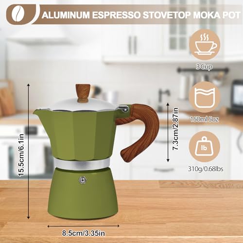 Image of Aluminum 3 Cup 150ml Moka Pot Express Coffee Maker Stovetop Espresso Colorful Coffeemaker Italian Classic Style Brewing Greca Cafe Mocha Machine for Cafeteras Lover Camping Travel and Home Use 5oz