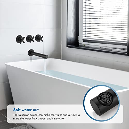 Cinwiny Matte Black 3 Handles Tub Shower Faucet Set With Tub Spout Wall Mount 5-Setting 6 Inch Round Shower Head Bathtub Filler Bathroom Tub And Shower Trim Kit With Brass Mixer Valve #TOP7