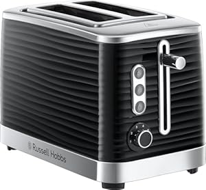 Russell Hobbs Inspire 2 Slice Toaster (Extra wide slots, High lift feature, 6 Browning levels, Frozen/Cancel/Reheat function with Blue LED illumination, 1050W, Black textured high gloss) 24371