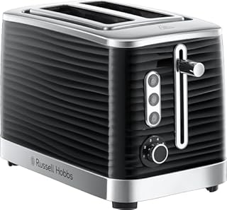 Russell Hobbs Inspire 2 Slice Toaster (Extra wide slots, High lift feature, 6 Browning levels, Frozen/Cancel/Reheat function with Blue LED illumination, 1050W, Black textured high gloss) 24371