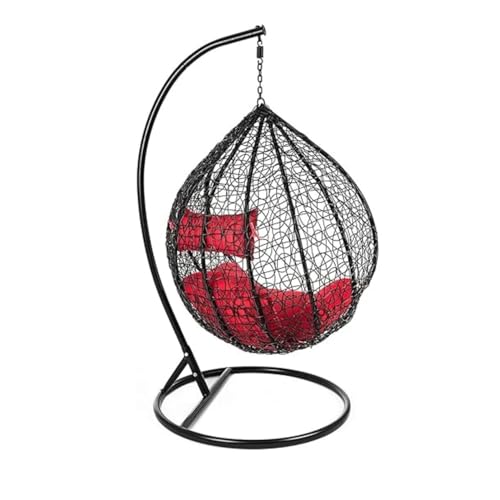 Image of HUMAIRA OUTDOOR FURNITURE Single Seater Swing Chair with Stand & Cushion for Outdoor Indoor Balcony Garden Patio,Powder Coated Frame,UV Protected Wicker (Swing-Black /Cushion-RED)