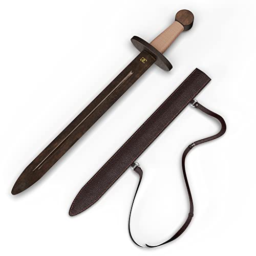 CG Games Wooden Toy Sword for Kids, Kids Sword with PU Leather Case, Engaging and Lightweight Wood Sword for Pretend Play Outdoor Toys, Handmade Wood Toys for Kids, Ages 8 and Up