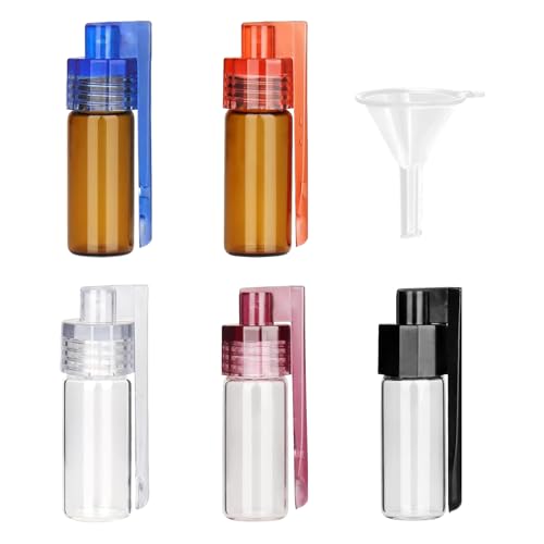 6 Pcs Spice Powder Tool Set, Glass Bottle with Micro Funnel Spoon Storage, Portable Snuff Vial for Travel, Waterproof Spice Containers, Small Glass Bottles for Powder Storage Essential Oils Spices