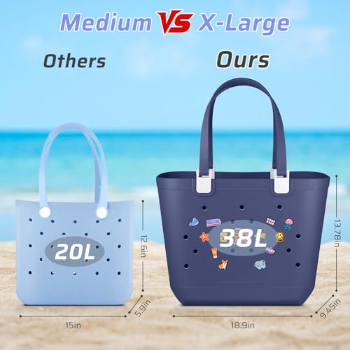XL EVA Rubber Beach Bag, 19 x 13.7 x 9.5 inch Waterproof Tote Bag, Durable Washable Beach Tote Handbag for Travel2