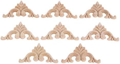 MUXSAM 4Pcs Wood Carved Corner Onlay Applique Wooden decorative Mouldings Unpaint Woodcarving Decals for Cabinet Fireplace Bed Wall Door Mirror Headboard Pew Frame Decor,Furniture Decoration 8x8cm
