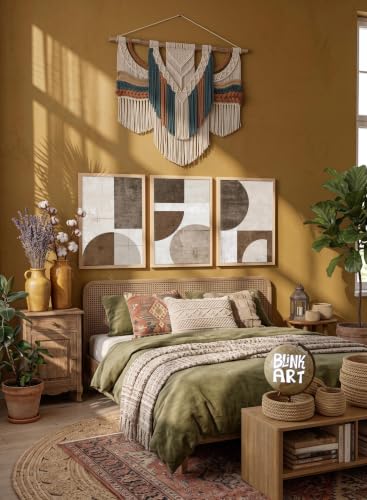 Image of BLINKART Set of 3 VINTAGE GEOMETRIC ARCHES BROWN Natural Brown Frame Painting for Wall Decoration - Modern Art Wall Decor Framed Painting for Living Room Bedroom - Framed Wall Posters /Paintings (8X12 inch)