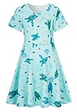RAISEVERN Dresses for Girls Ocean Sea Turtle Short Sleeve Casual Sundress Kids Summer Swing Twirly Midi Dress Size 8