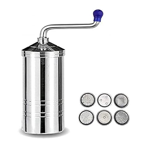 Stainless Steel Sev,Chakali, Murukku Indian Snacks Maker, Stainless Steel Sev Sancha, Silver Color Sev Sancha Manual Pasta Maker with 6 Different Designs Round Shape Discs(jaali), Sevai Machine Cover