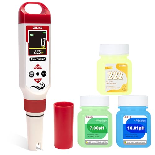 7-in-1 Poolwasser Tester für freies Chlor (FAC) pH Wert Redoxpotenzial (ORP) Salzgehalt EC Gesamtfeststoffgehalt (TDS) Digitaler Chlortester für Salzwasserpools Whirlpools Hydrokulturen