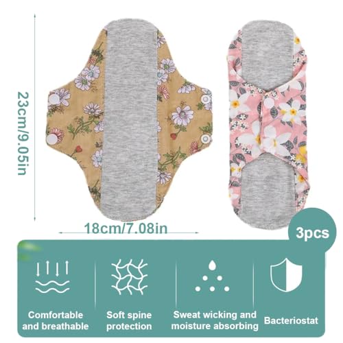 3 Piezas Compresas Reutilizables, Salvaslips Antibacterianos, Compresas de Noche Lavables para Flujo Menstrual Abundante - imagen 2