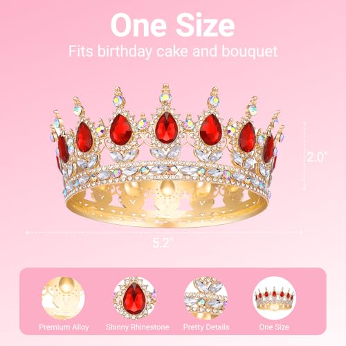 Crown for Women, Queen Crown Tiara for Princess Party (Gold Red AB)