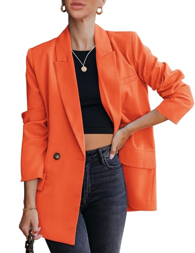 Luvamia Women's Fashion Blazer Jacket - Casual Long Sleeve Dressy Vibrant Orange Blazer for Work...