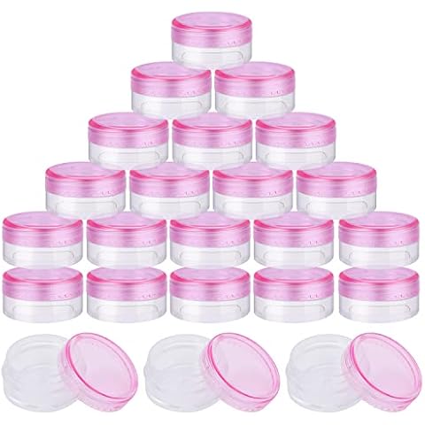 20pcs Sample Pots with Lids 5g / 5ml Small Plastic Pots, Mini Cosmetic Containers, Small Plastic Containers Plastic Jars With Lids For Women Glitter Nail Art Storage Bottles Traval Clear Round (pink) Cover